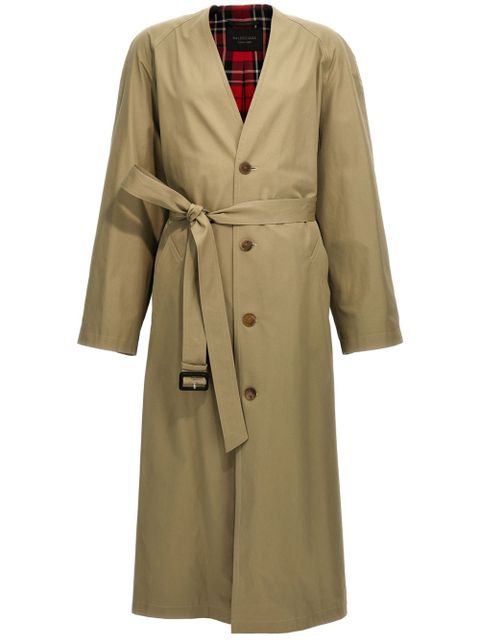 Balenciaga collarless belted cotton trench coat - Neutrals - zdjęcie produktu nr 1