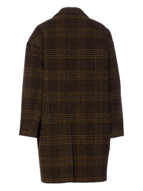 MARANT ÉTOILE checked V-neck wool single breasted coat - Brown