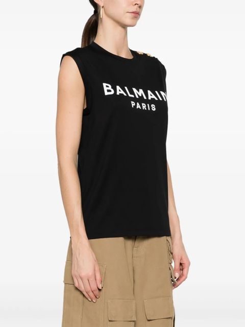 Balmain logo-print cotton tank top - Black