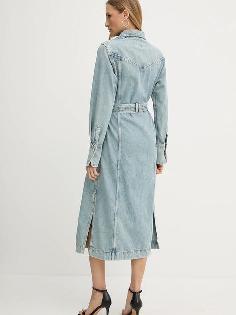 BOSS Orange sukienka jeansowa kolor niebieski midi prosta 50546068 - zdjęcie produktu nr 2