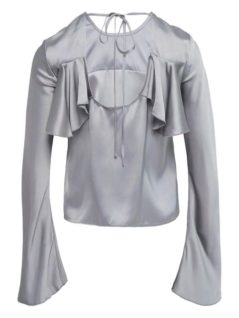 GANNI ruffled long-sleeved blouse - Grey - zdjęcie produktu nr 2