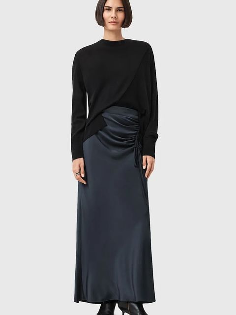 AllSaints spódnica ALEXIA kolor granatowy maxi prosta W051RB