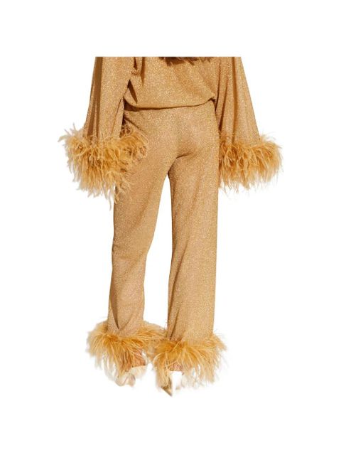 Oséree feather-trim trousers - Gold