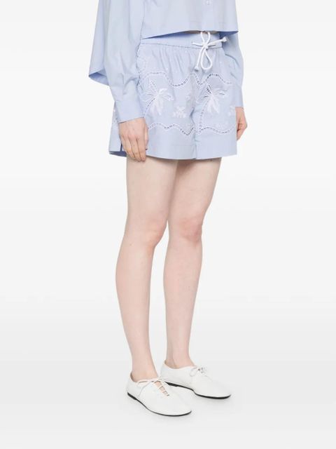 SANDRO broderie-anglaise-embroidered shorts - Blue