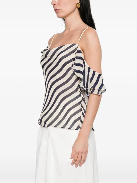 Self-Portrait striped ruffled top - Neutrals