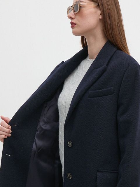 Calvin Klein płaszcz wełniany kolor granatowy przejściowy K20K207710