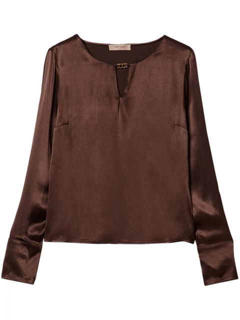 TWINSET appliqué-logo satin blouse - Brown - zdjęcie produktu nr 1
