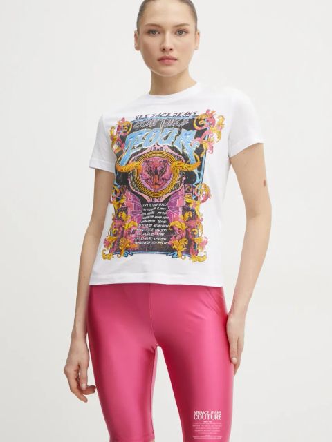 Versace Jeans Couture t-shirt bawełniany damski kolor biały 78HAHC03 CJ01C