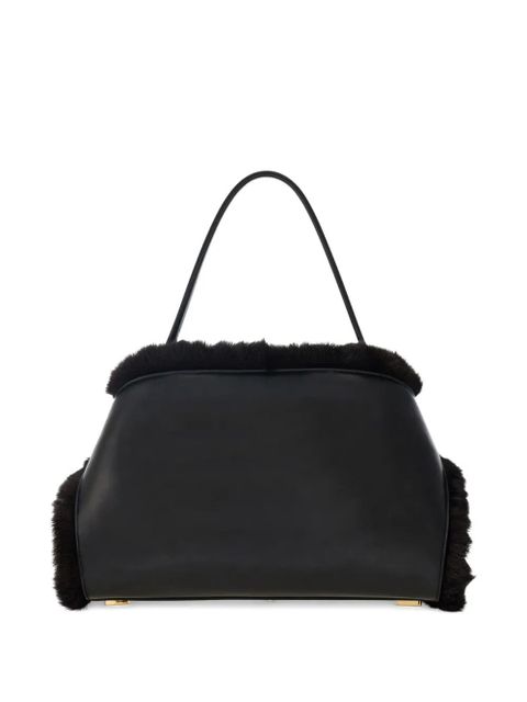 Ferragamo medium Hug Soft fur-trimmed shoulder bag - Black - zdjęcie produktu nr 2