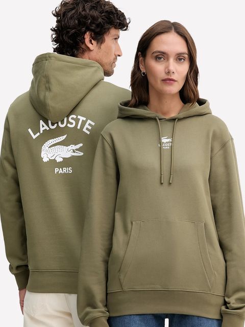 Lacoste bluza bawełniana kolor zielony z kapturem z nadrukiem SH2740 - zdjęcie produktu nr 1
