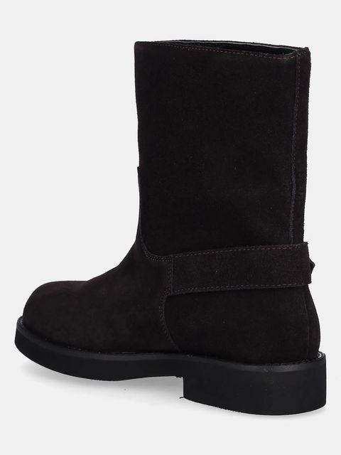 BOSS botki zamszowe Eleri damskie kolor brązowy na płaskim obcasie 50552755