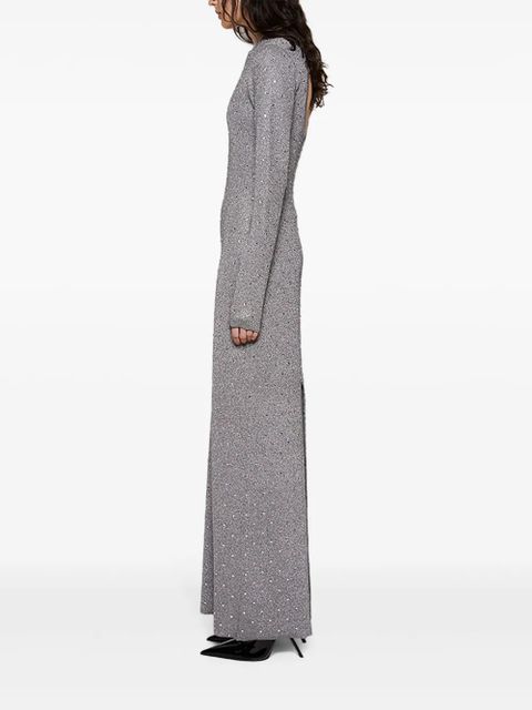 Rabanne rhinestone-embellished open-back maxi dress - Grey