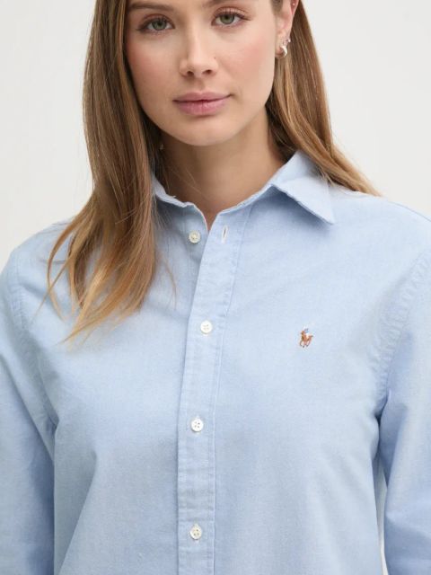 Polo Ralph Lauren koszula bawełniana damska kolor niebieski relaxed z kołnierzykiem klasycznym 211970736