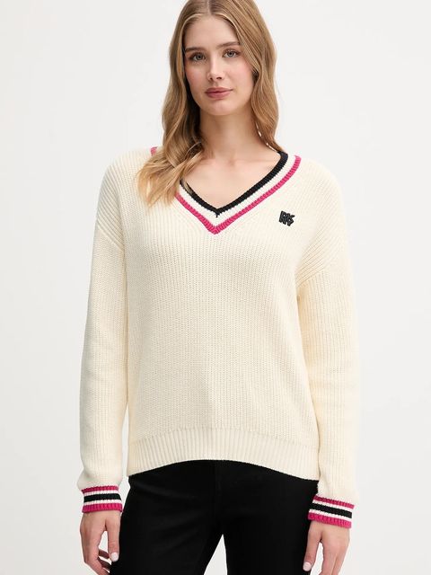 Dkny sweter bawełniany damski kolor beżowy ciepły DJ5R0730 - zdjęcie produktu nr 1