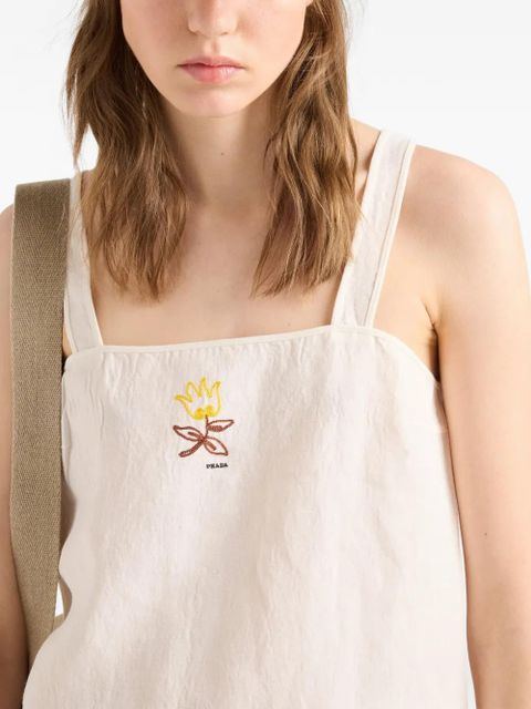 Prada embroidered slubbed fabric mini-dress - Neutrals