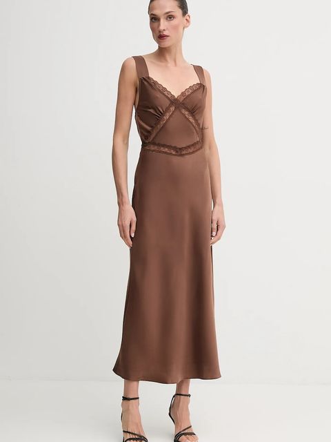 Bardot sukienka kolor brązowy maxi rozkloszowana 58603DB - zdjęcie produktu nr 1