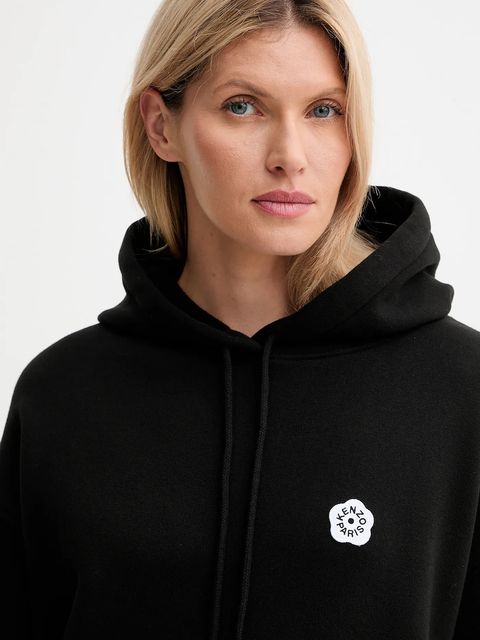 Kenzo bluza bawełniana damska kolor czarny z kapturem z aplikacją FF62HO4534MB