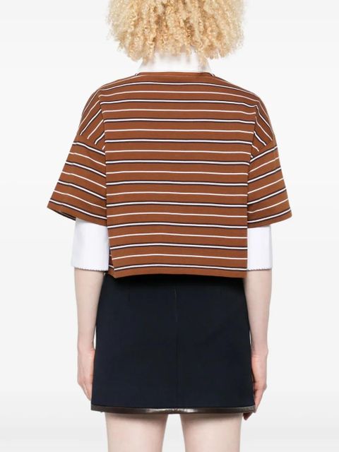 SANDRO striped embellished cropped polo shirt - Brown