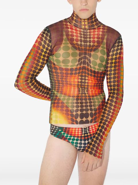 Jean Paul Gaultier long-sleeve dots mesh top - Yellow