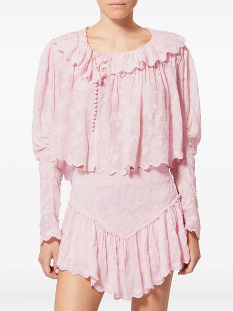 ISABEL MARANT Zelly ruffled embroidered top - Pink
