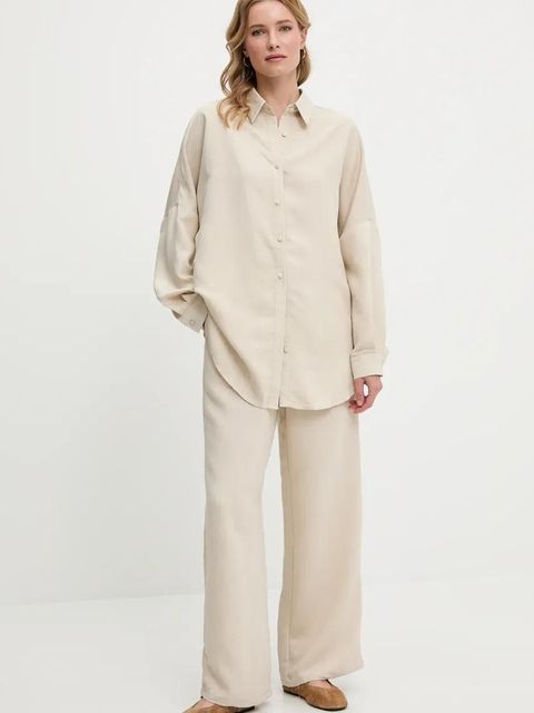 Answear.LAB koszula i spodnie z lnem damski kolor beżowy