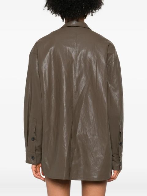 Eleh button-down leather shirt jacket - Brown