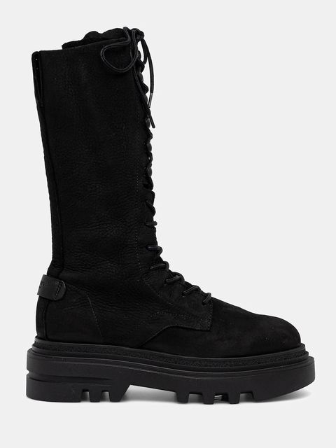 AllSaints botki nubukowe Jay Boot damskie kolor czarny na płaskim obcasie W062FD - zdjęcie produktu nr 2