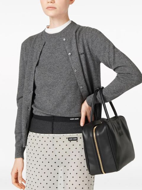 Miu Miu logo-intarsia cashmere top - Grey