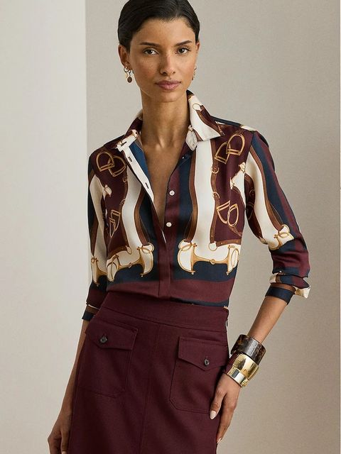 Lauren Ralph Lauren koszula damska kolor brązowy regular z kołnierzykiem klasycznym 200P03556 - zdjęcie produktu nr 1