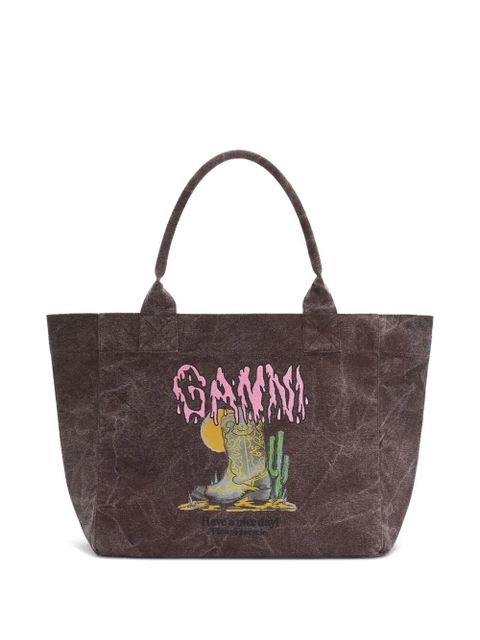 GANNI graphic tote bag - Brown - zdjęcie produktu nr 1