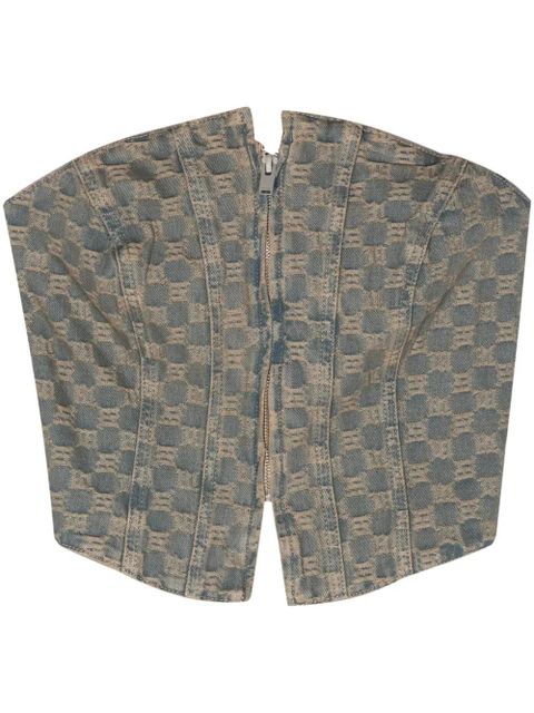 MISBHV monogram-jacquard denim corset top - Blue - zdjęcie produktu nr 1