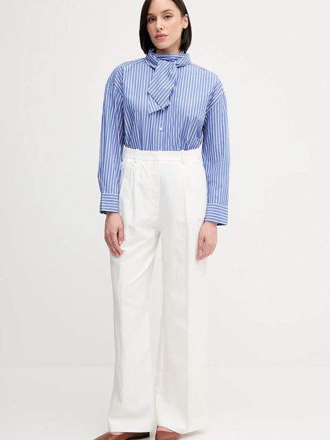 Tommy Hilfiger koszula bawełniana damska kolor niebieski relaxed z wiązanym dekoltem WW0WW44722 - zdjęcie produktu nr 2