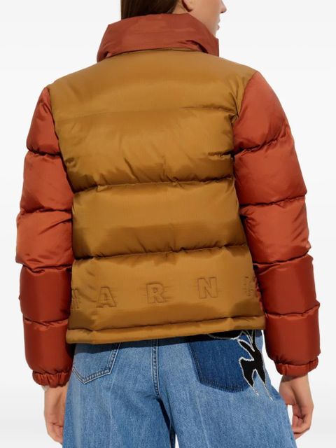 Marni logo-embroidery puffer jacket - Brown