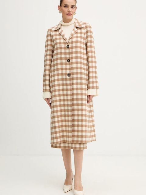 Luisa Spagnoli płaszcz z dodatkiem wełny kolor beżowy 542670 - zdjęcie produktu nr 1