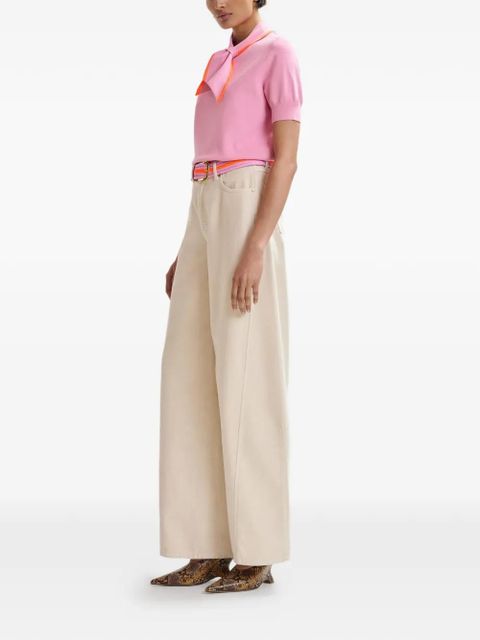 Essentiel Antwerp contrasting collar fine-knit polo top - Pink