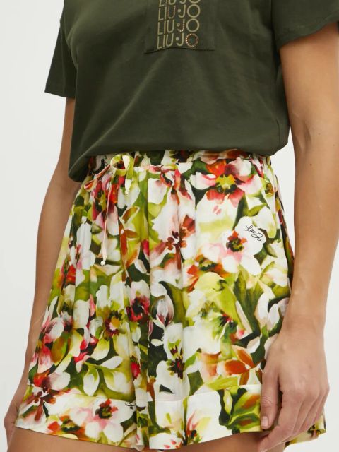 Liu Jo szorty damskie kolor zielony wzorzyste high waist VA5126.T2961