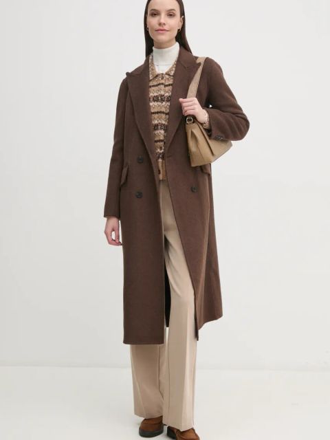 Pedro del Hierro płaszcz z domieszką wełny kolor brązowy przejściowy dwurzędowy 7528336