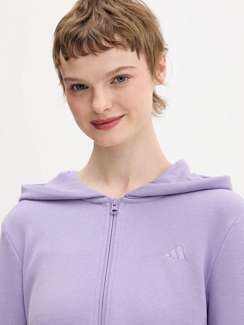 adidas bluza Essentials damska kolor fioletowy z kapturem gładka KC3891