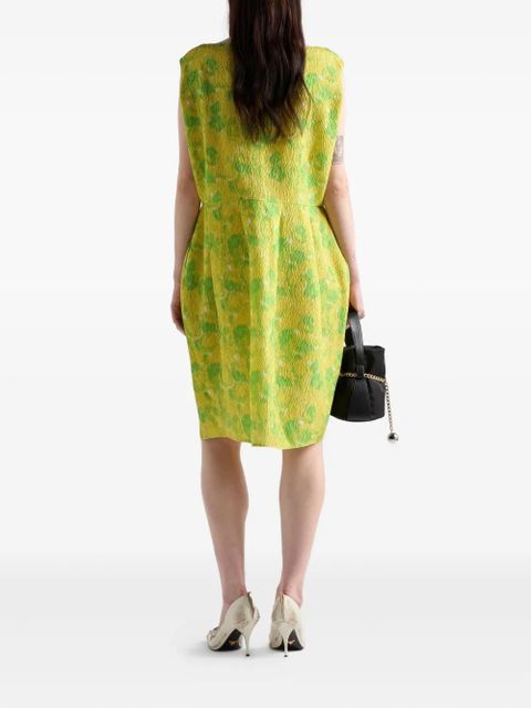 Prada floral-print bow-detail mini dress - Green