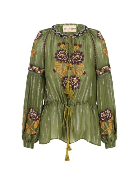 Valentino Garavani floral bead-embellished blouse - Green - zdjęcie produktu nr 1