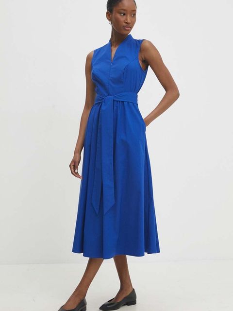 Answear.LAB sukienka kolor niebieski midi rozkloszowana