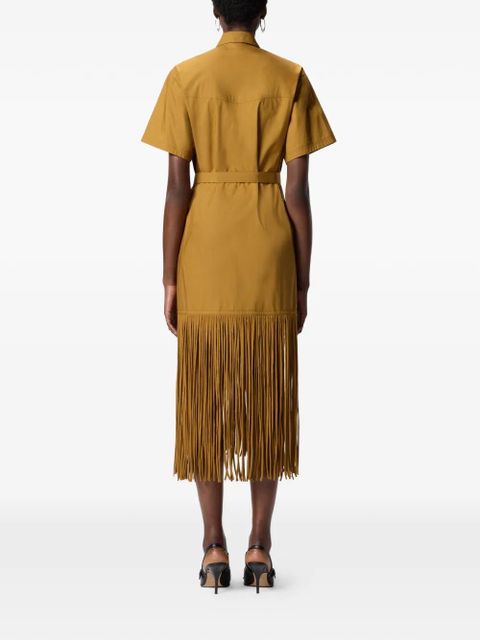 PINKO fringe-trimmed belted midi shirt dress - Yellow