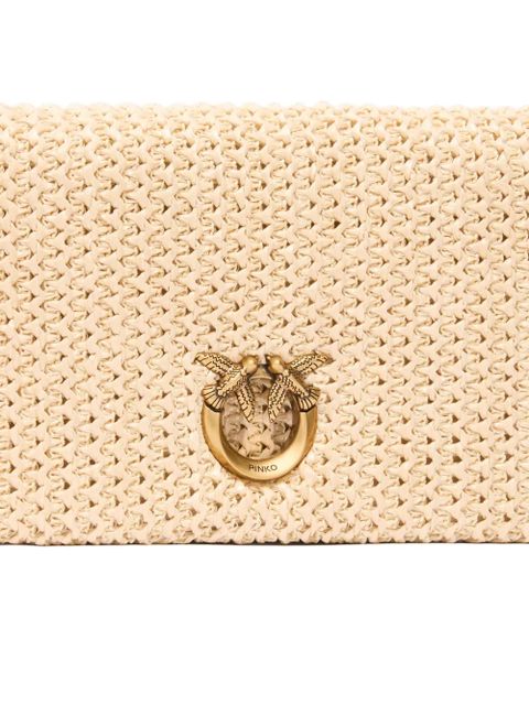 PINKO raffia bird-appliqué shoulder bag - Neutrals