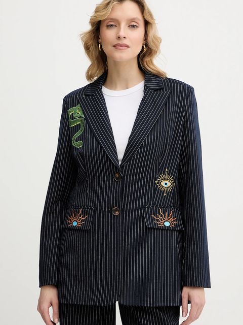 Never Fully Dressed marynarka Taylor kolor granatowy jednorzędowa wzorzysta NFDOU449 - zdjęcie produktu nr 1