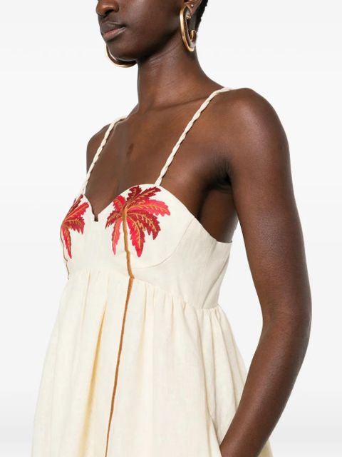 FARM Rio palm tree-embroidered mini dress - Neutrals