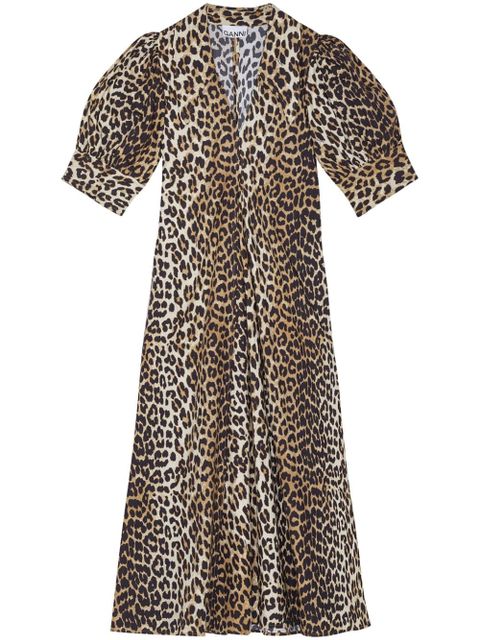 GANNI leopard-print organic cotton midi dress - Brown - zdjęcie produktu nr 1