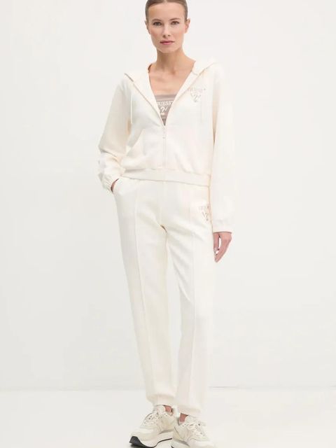 Guess bluza ROBERTA damska kolor beżowy z kapturem z aplikacją V5RQ20 KC3D2