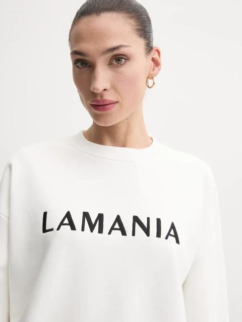 La Mania bluza bawełniana damska kolor biały z aplikacją CHILL