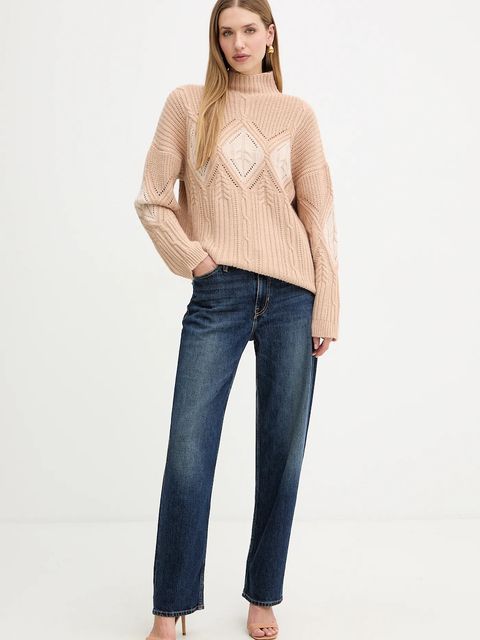 Twinset sweter z dodatkiem wełny damski z golfem 252TT3290