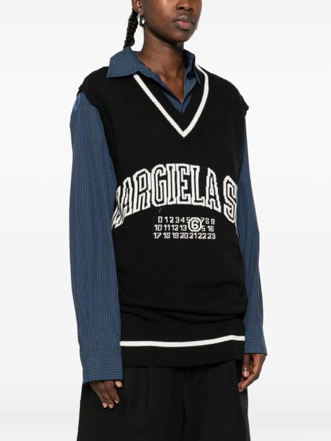 MM6 Maison Margiela V-neck logo-embroidered vest - Black